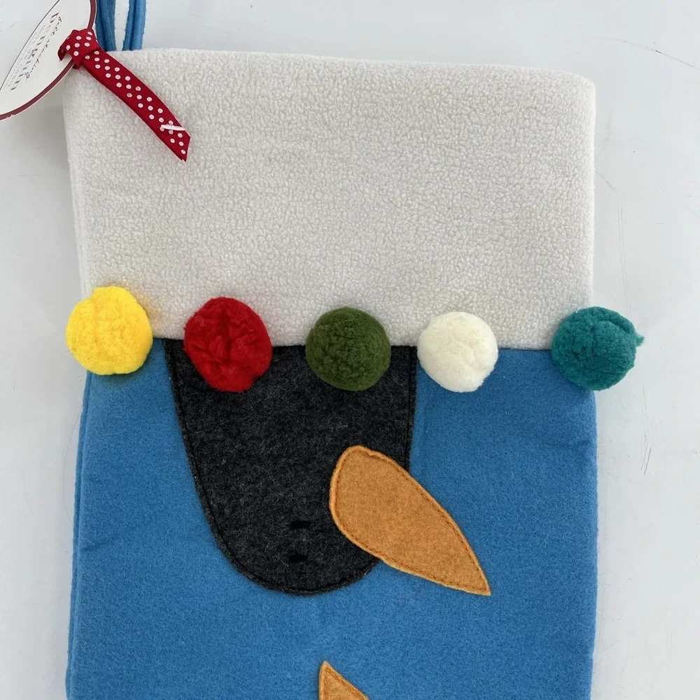 Rare Pottery Barn Felt‎ Christmas Stocking Blue 2 Empire Penguins Snow Poms, 22